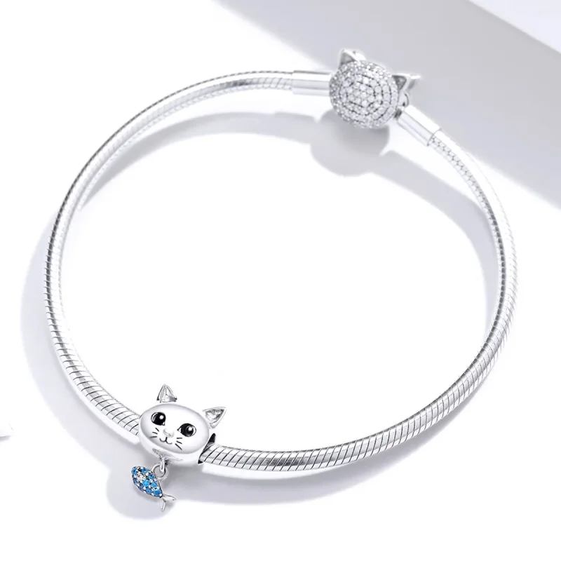 (image for) Pandora Style Silver Kitty Love Fish Charm - BSC226 - View 3