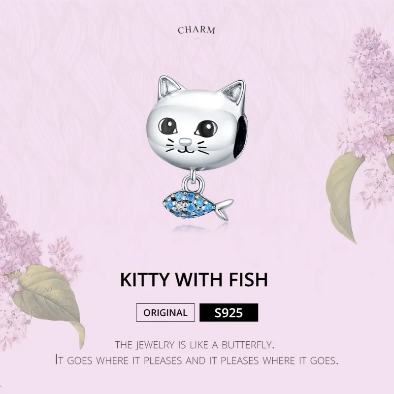 (image for) Pandora Style Silver Kitty Love Fish Charm - BSC226 - View 6