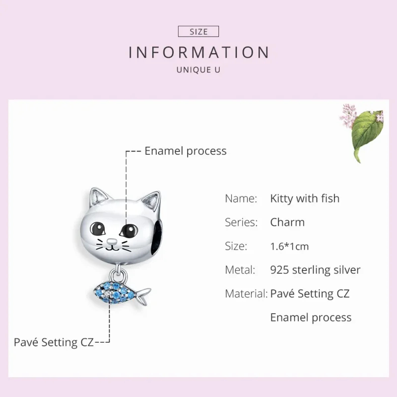 (image for) Pandora Style Silver Kitty Love Fish Charm - BSC226 - View 7