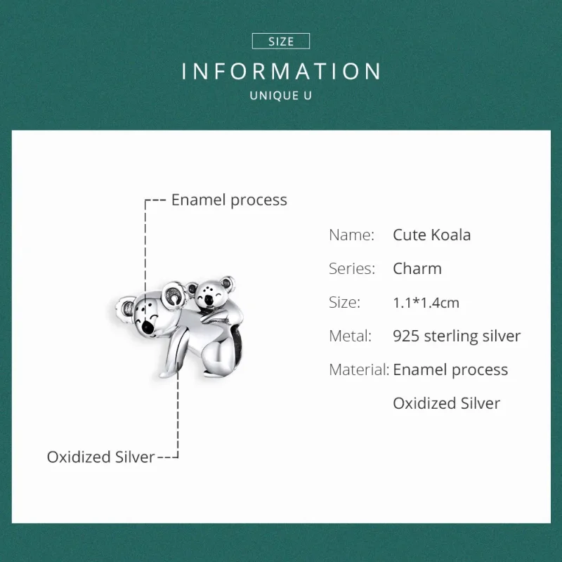 (image for) Pandora Style Silver Koala With Kid Charm - BSC260 - View 6