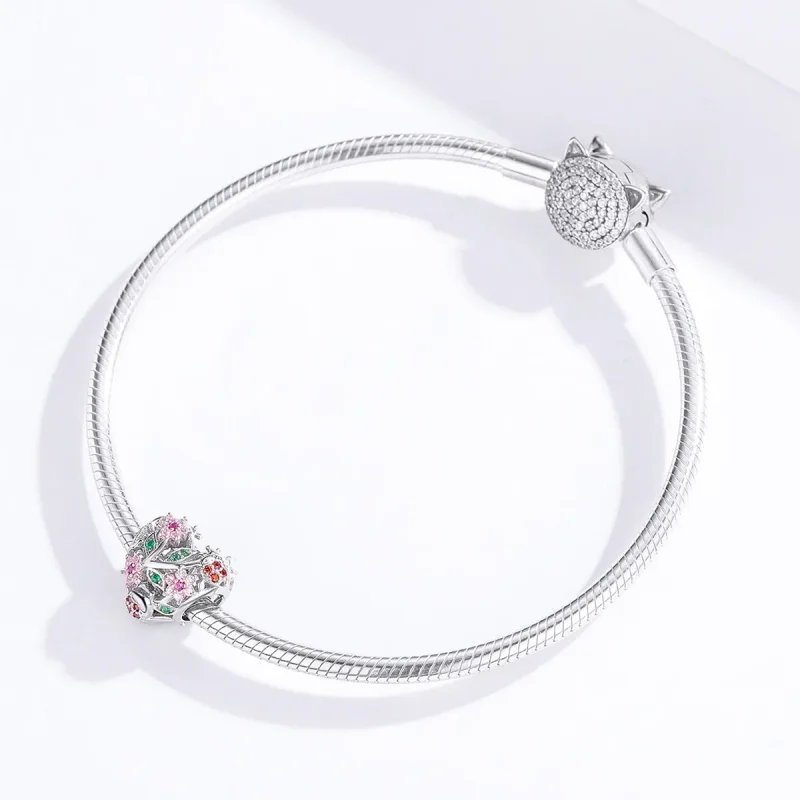 (image for) Pandora Style Silver Ladybug & Flowers Charm - BSC117 - View 4