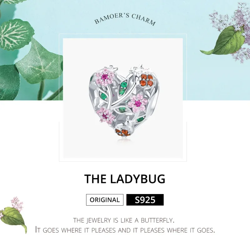 (image for) Pandora Style Silver Ladybug & Flowers Charm - BSC117 - View 5