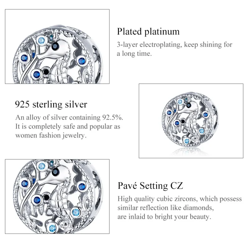 (image for) Pandora Style Silver Leisurely Seahorse Charm - BSC266 - View 7