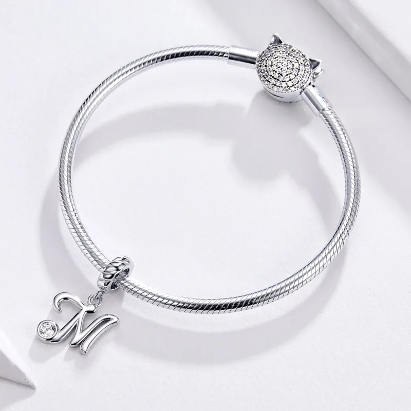(image for) Pandora Style Silver Letter M Dangle - SCC1183-M - View 2