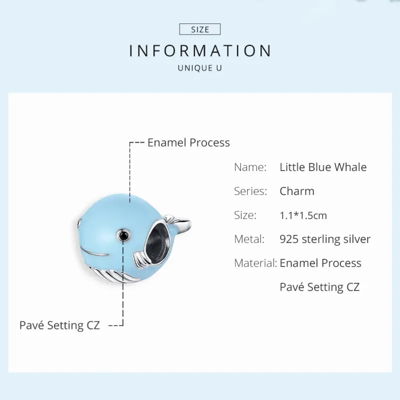 (image for) Pandora Style Silver Little Blue Whale Charm - BSC250 - View 6