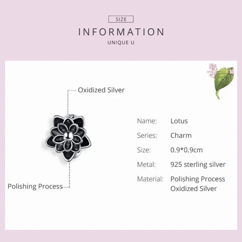 (image for) Pandora Style Silver Lotus Charm - SCC1196 - View 3