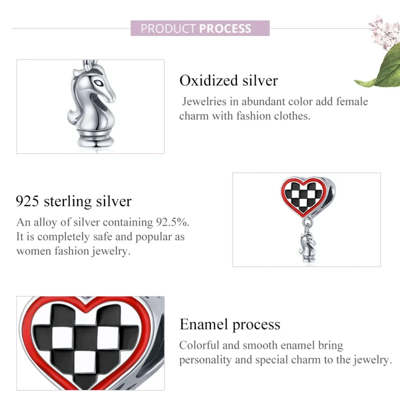 (image for) Pandora Style Silver Love Chess Charm - SCC1833 - View 8