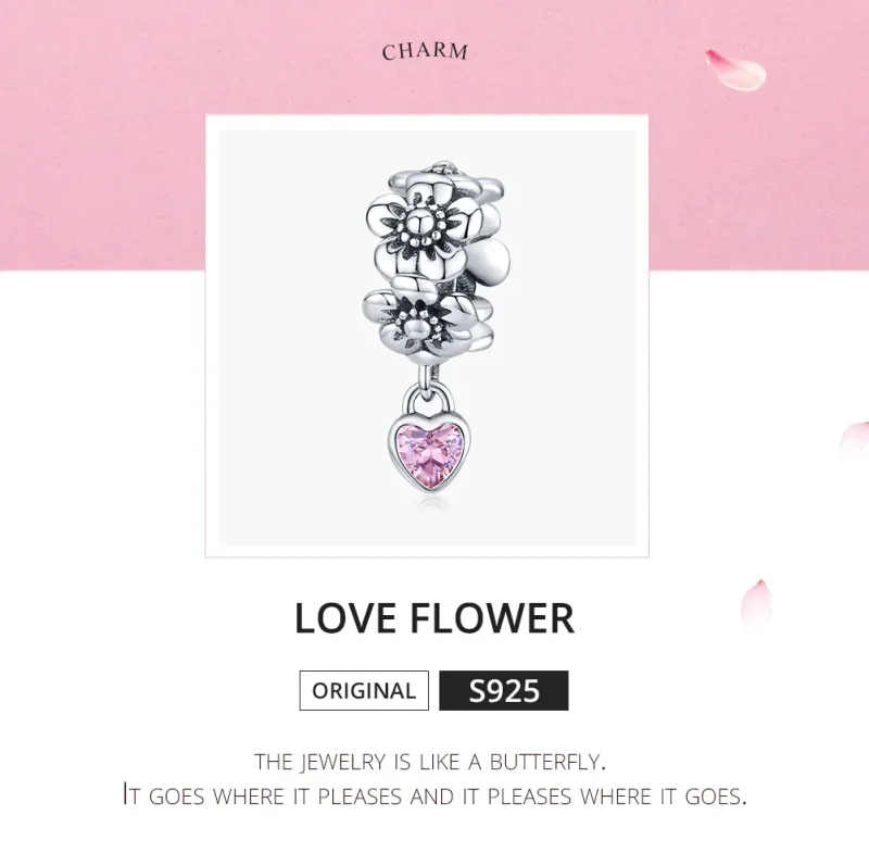 (image for) Pandora Style Silver Love Flower Charm - SCC1485 - View 5