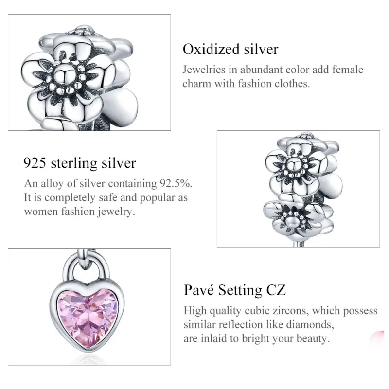 (image for) Pandora Style Silver Love Flower Charm - SCC1485 - View 6
