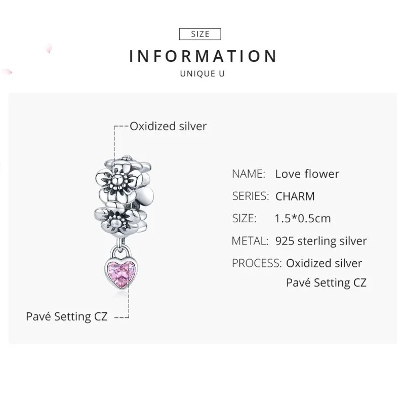 (image for) Pandora Style Silver Love Flower Charm - SCC1485 - View 7