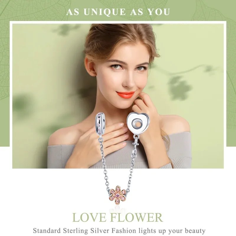 (image for) Pandora Style Silver Love Flower Safety Chain - SCC1113 - View 2