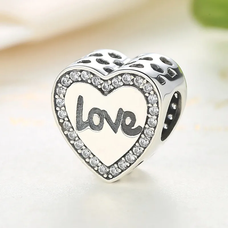 (image for) Pandora Style Silver Love Heart Charm - SCC089 - View 3