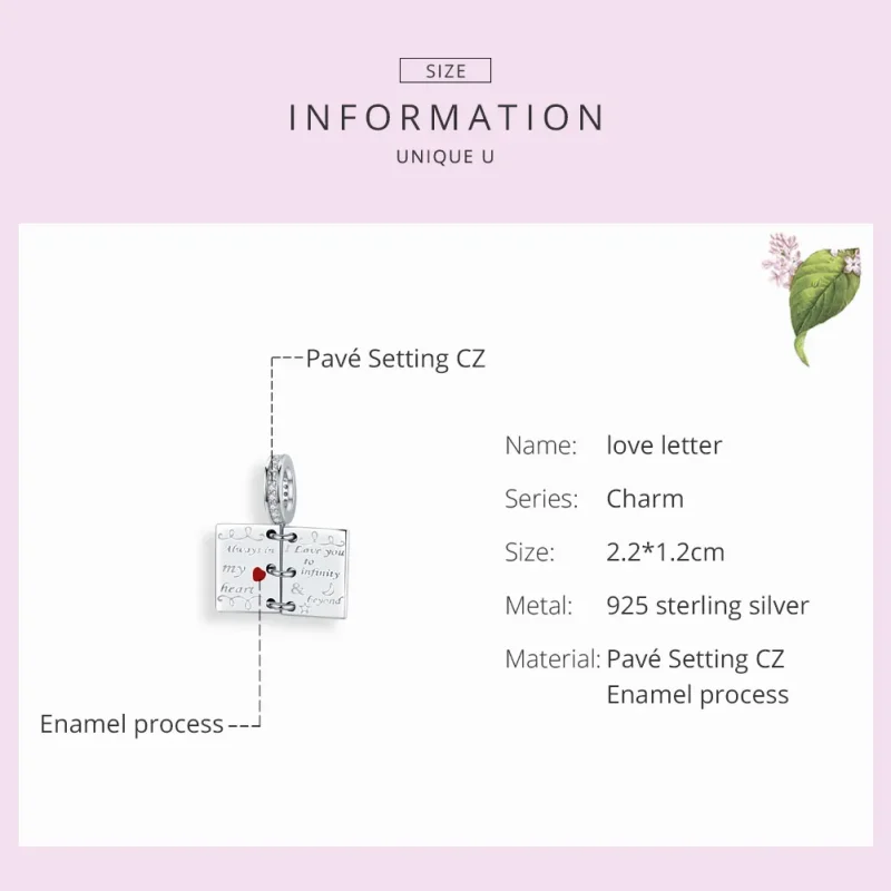 (image for) Pandora Style Silver Love Letter Dangle - SCC1262 - View 3