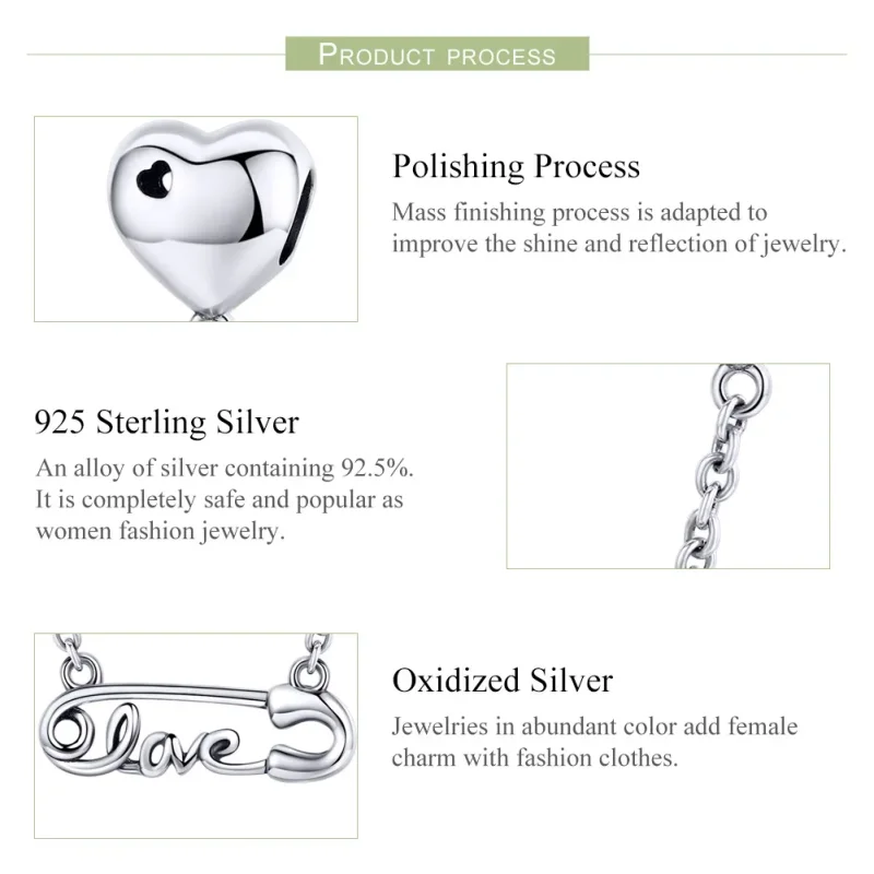 (image for) Pandora Style Silver Love Pin Safety Chain - SCC1143 - View 4