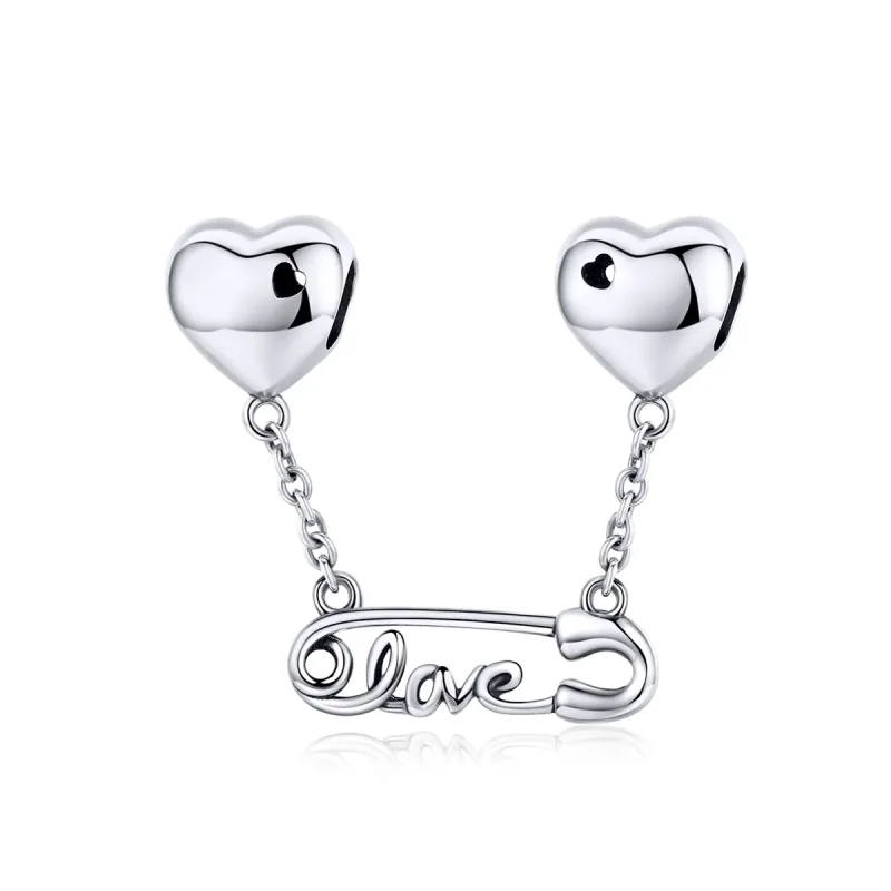 (image for) Pandora Style Silver Love Pin Safety Chain - SCC1143