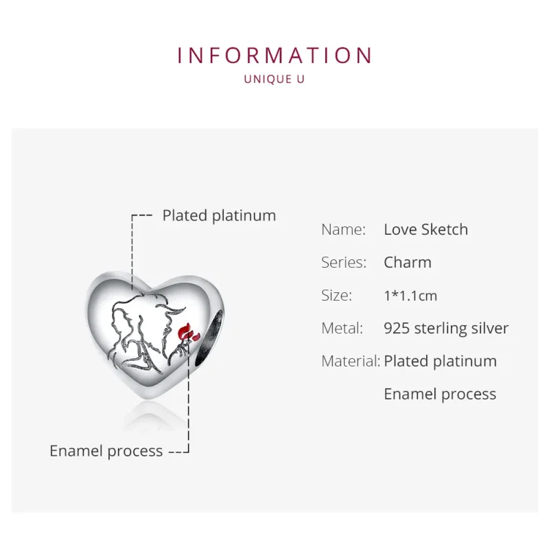 (image for) Pandora Style Silver Love Sketch Charm - BSC321 - View 6