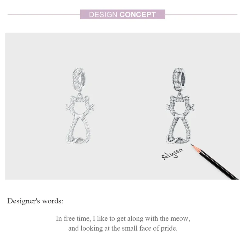 (image for) Pandora Style Silver Lovely Cat Dangle - SCC1162 - View 5