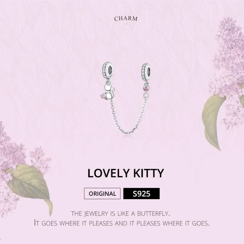 (image for) Pandora Style Silver Lovely Cat Safety Chain - SCC1233 - View 2