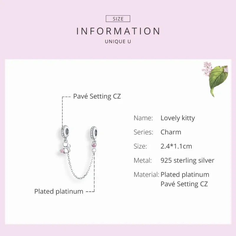 (image for) Pandora Style Silver Lovely Cat Safety Chain - SCC1233 - View 3