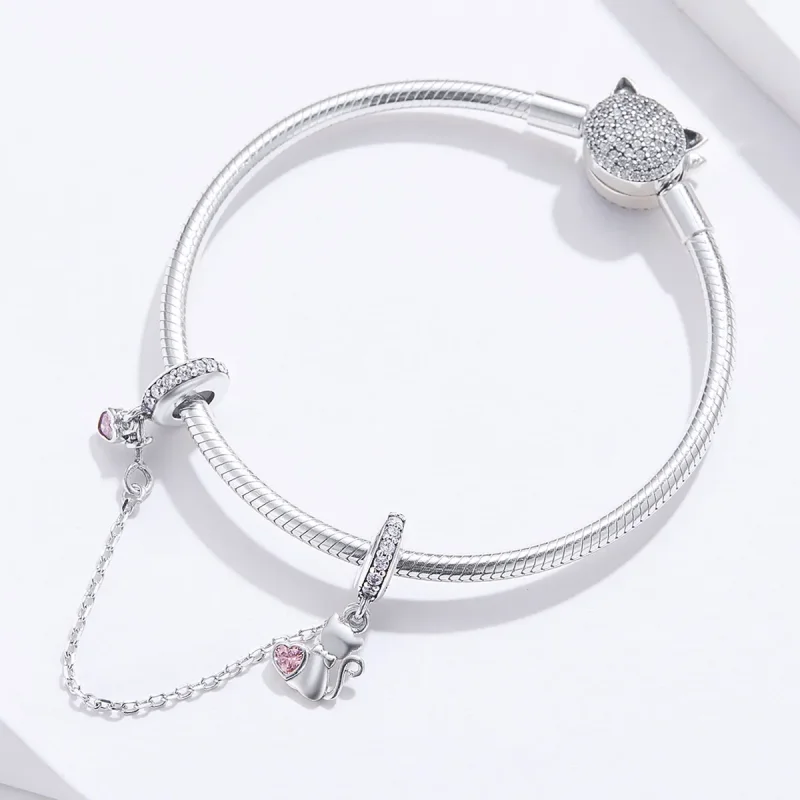 (image for) Pandora Style Silver Lovely Cat Safety Chain - SCC1233 - View 4
