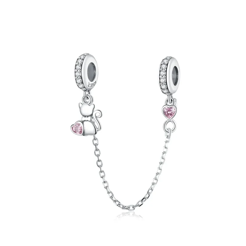 (image for) Pandora Style Silver Lovely Cat Safety Chain - SCC1233