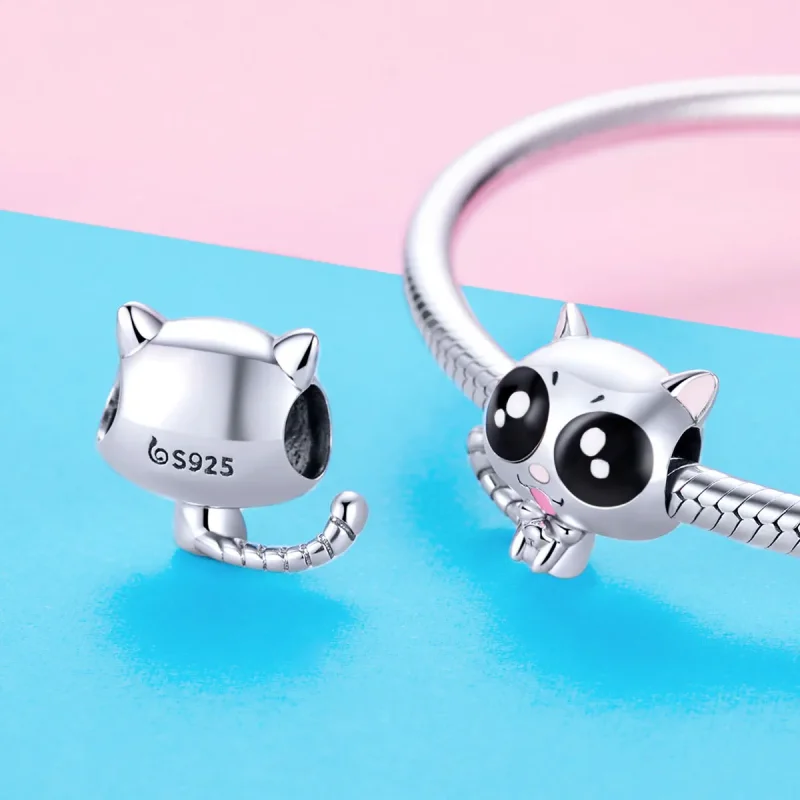(image for) Pandora Style Silver Lucky Kitty Cat Charm - BSC055 - View 3