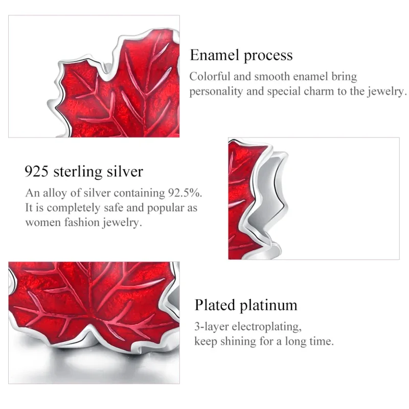 (image for) Pandora Style Silver Maple Leaf Charm - BSC335 - View 7