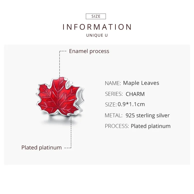 (image for) Pandora Style Silver Maple Leaf Charm - BSC335 - View 8