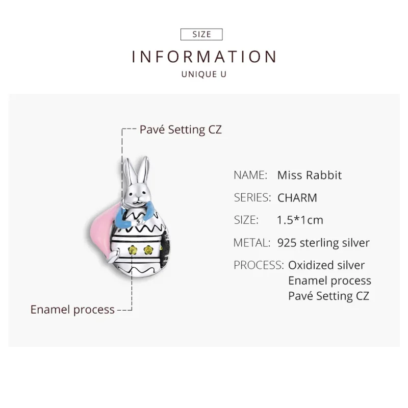 (image for) Pandora Style Silver Miss Rabbit Charm - SCC1754 - View 8