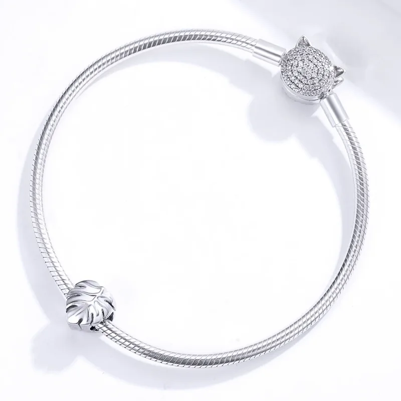 (image for) Pandora Style Silver Monstera Charm - BSC141 - View 3