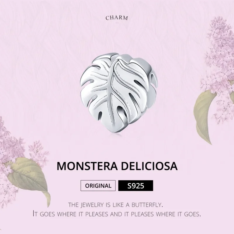 (image for) Pandora Style Silver Monstera Charm - BSC141 - View 6