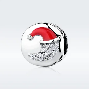 (image for) Pandora Style Silver Moon with Christmas Hat Charm - SCC067