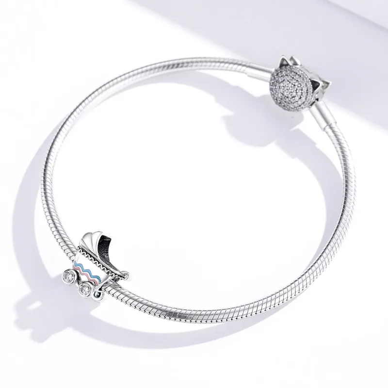 (image for) Pandora Style Silver Newborn Baby Carriage Charm - SCC1539 - View 4