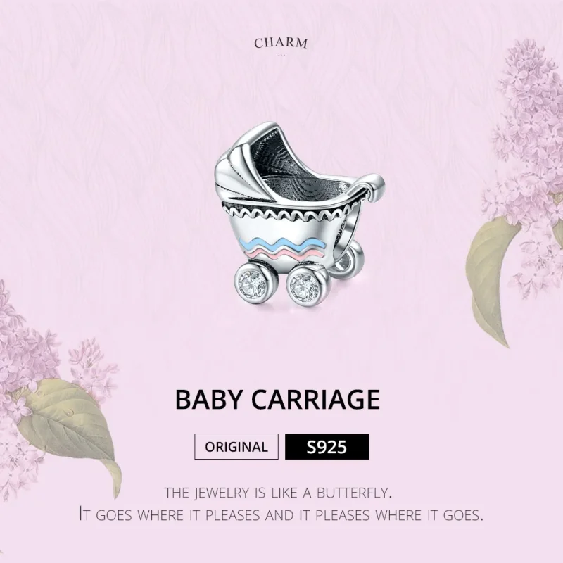 (image for) Pandora Style Silver Newborn Baby Carriage Charm - SCC1539 - View 6