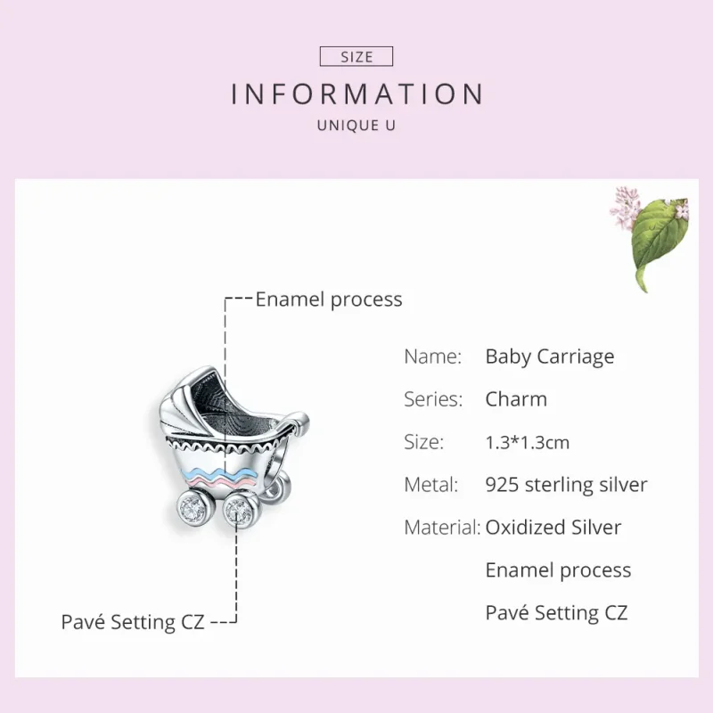 (image for) Pandora Style Silver Newborn Baby Carriage Charm - SCC1539 - View 7