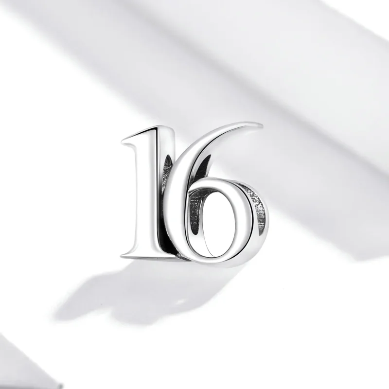 (image for) Pandora Style Silver Number 16 Charm - SCC1624 - View 2
