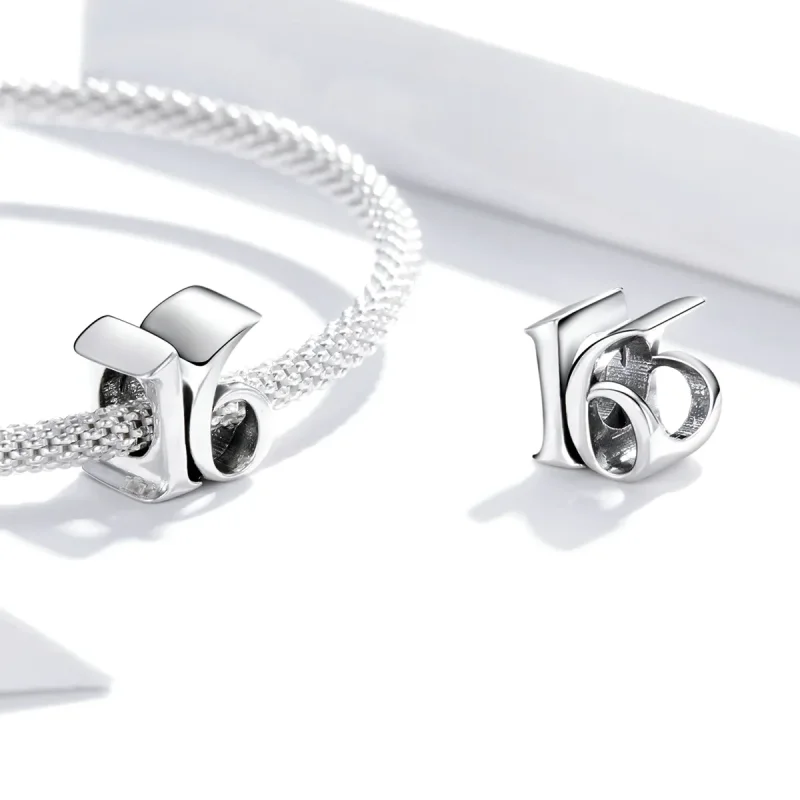 (image for) Pandora Style Silver Number 16 Charm - SCC1624 - View 4