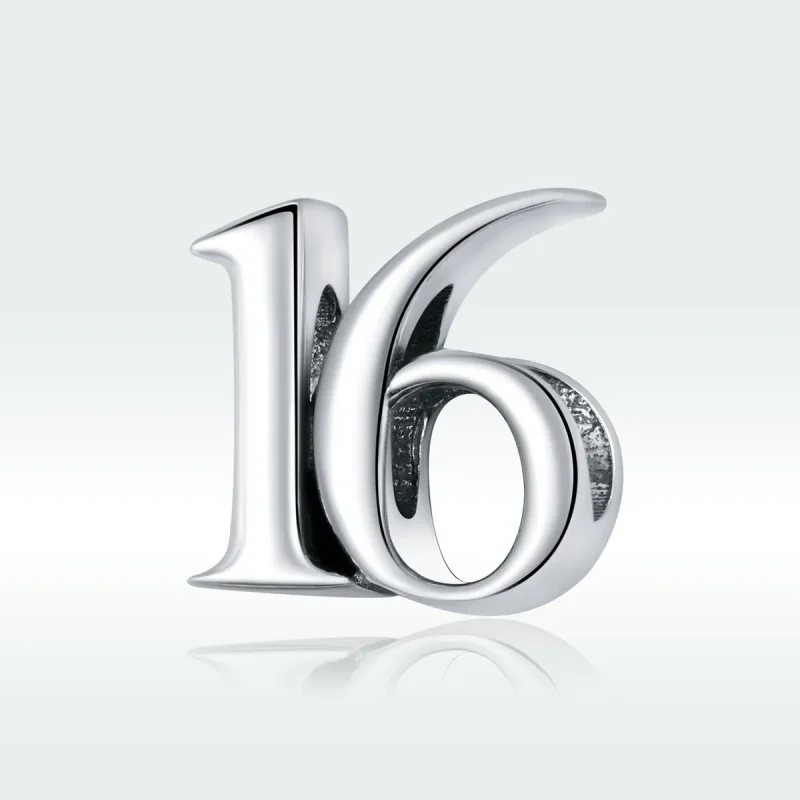 (image for) Pandora Style Silver Number 16 Charm - SCC1624 - View 5