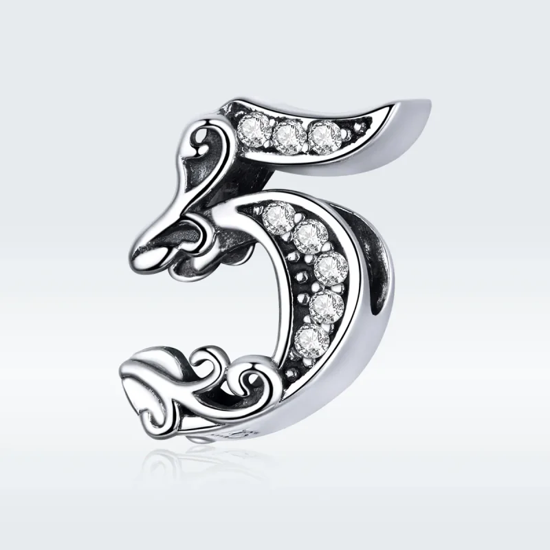 (image for) Pandora Style Silver Number 5 Charm - SCC1418-5 - View 5