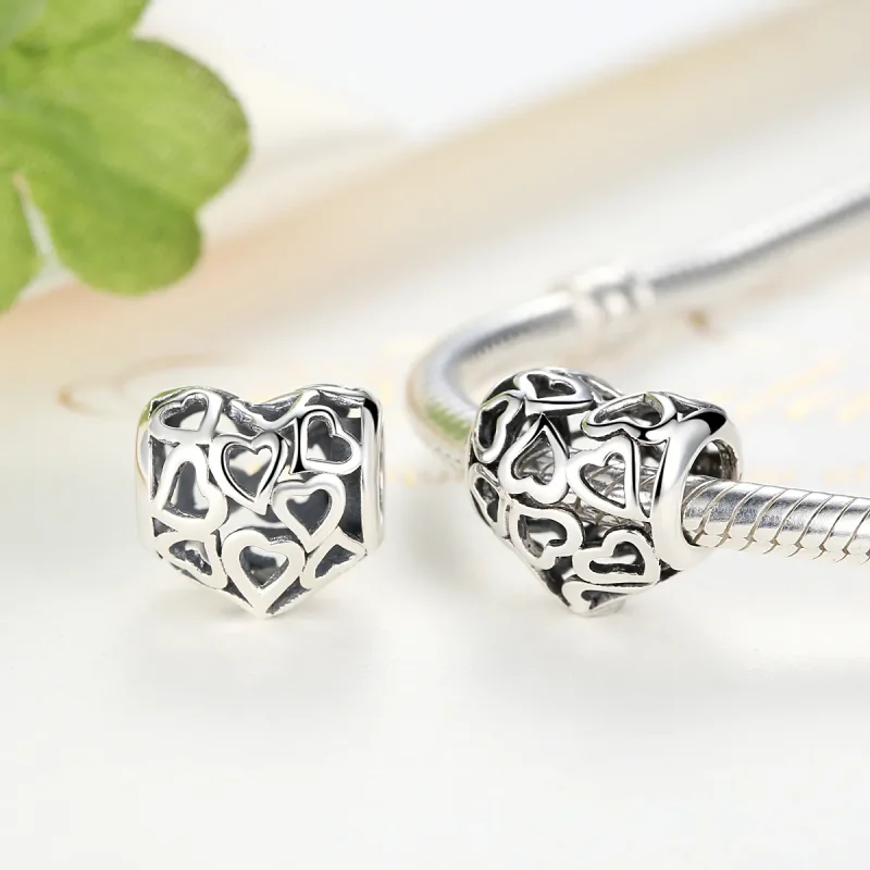 (image for) Pandora Style Silver Openwork Hearts Charm - SCC024 - View 2