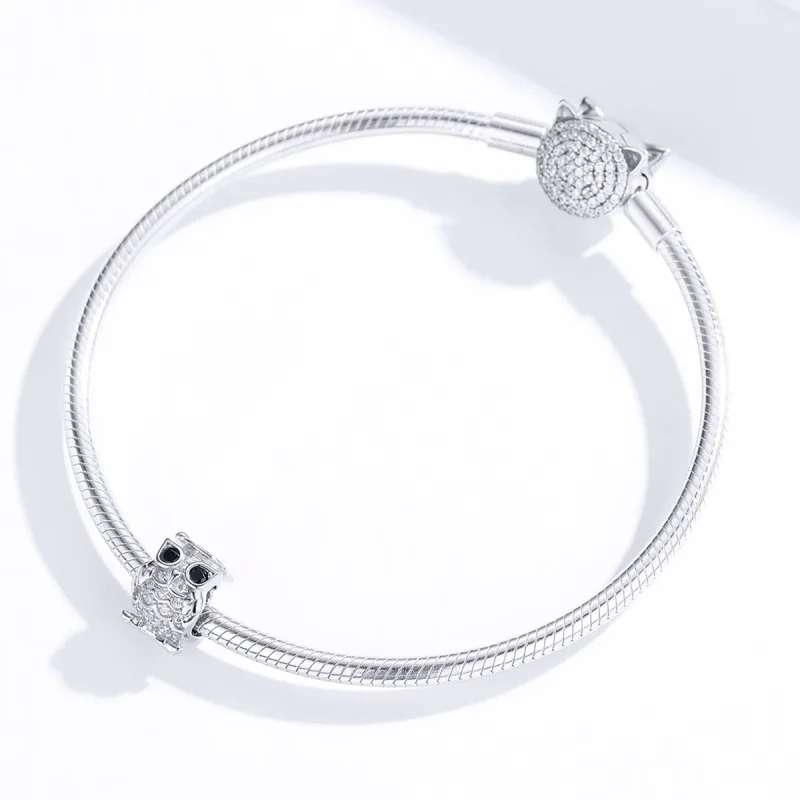 (image for) Pandora Style Silver Owl Charm - BSC124 - View 2