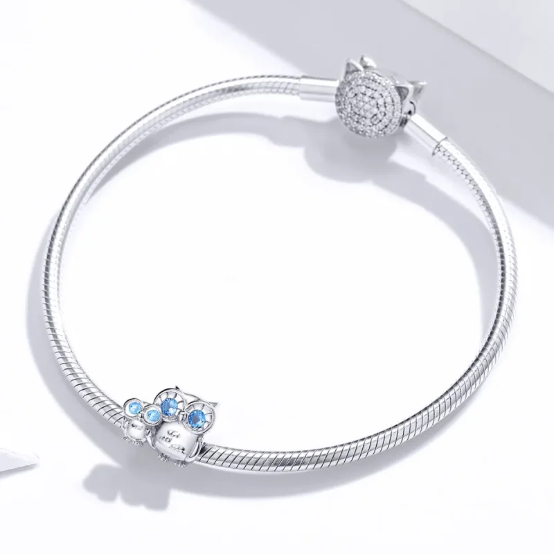 (image for) Pandora Style Silver Owl mother and child Charm - BSC238 - View 3