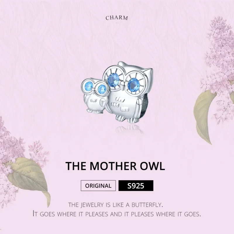 (image for) Pandora Style Silver Owl mother and child Charm - BSC238 - View 6