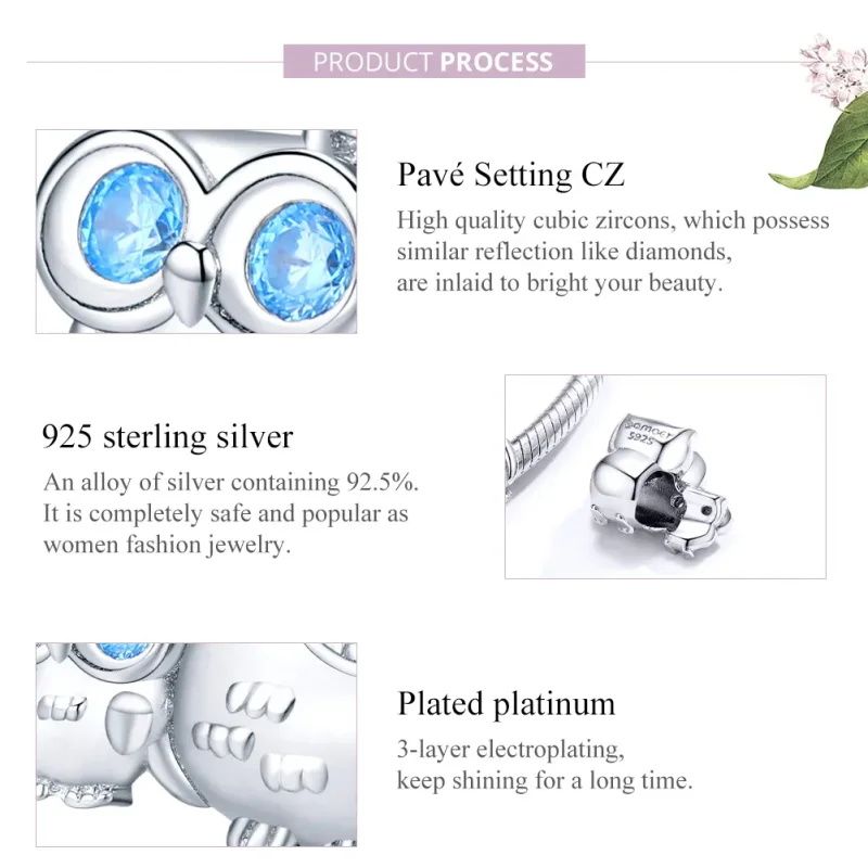 (image for) Pandora Style Silver Owl mother and child Charm - BSC238 - View 8