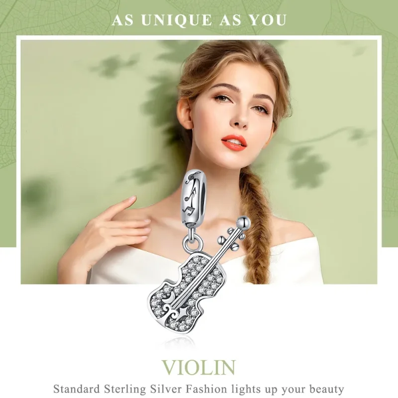 (image for) Pandora Style Silver Pavé Violin Dangle - SCC1078 - View 2