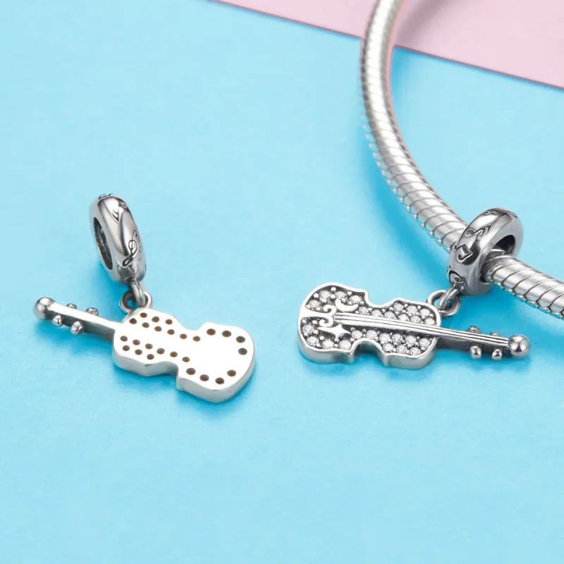 (image for) Pandora Style Silver Pavé Violin Dangle - SCC1078 - View 3
