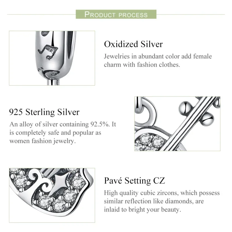 (image for) Pandora Style Silver Pavé Violin Dangle - SCC1078 - View 4