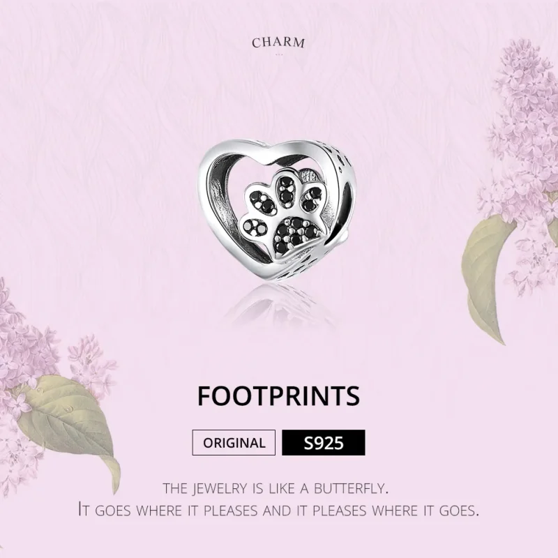 (image for) Pandora Style Silver Paw Mark of Pets Charm - SCC1191-Bk - View 2
