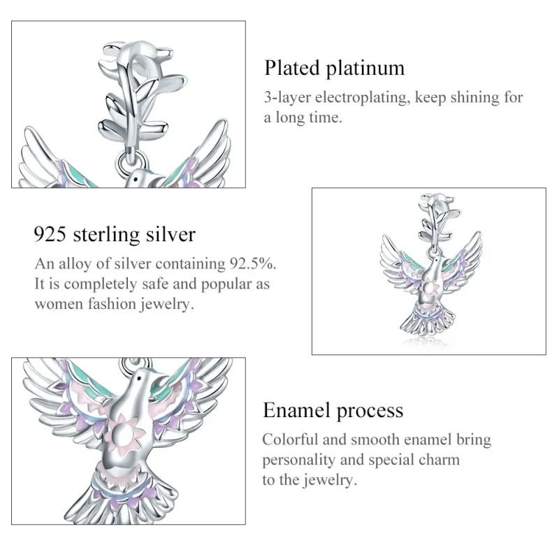 (image for) Pandora Style Silver Peace Dove Charm - BSC295 - View 7
