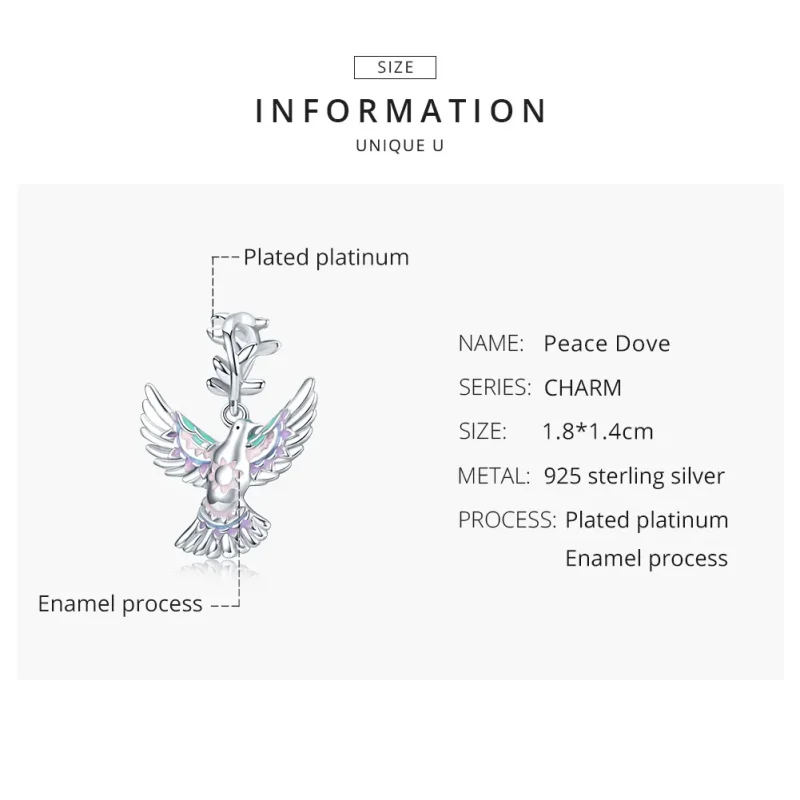 (image for) Pandora Style Silver Peace Dove Charm - BSC295 - View 8